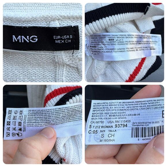 Mango MNG Striped Plait-Knitted Cardigan in Ecru | Size Small - Picture 7 of 7